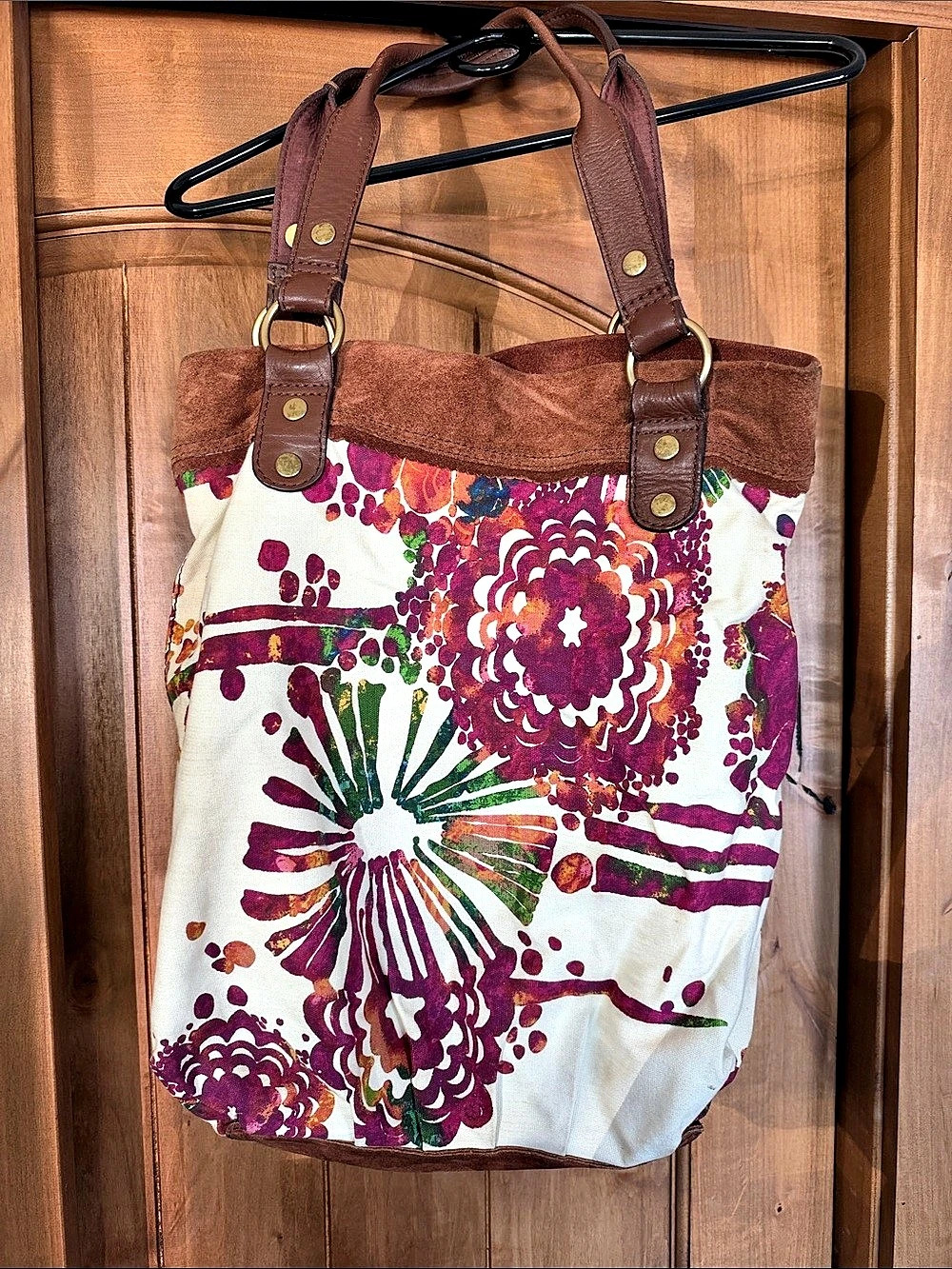 Lucky Brand Floral Tote in White & Brown